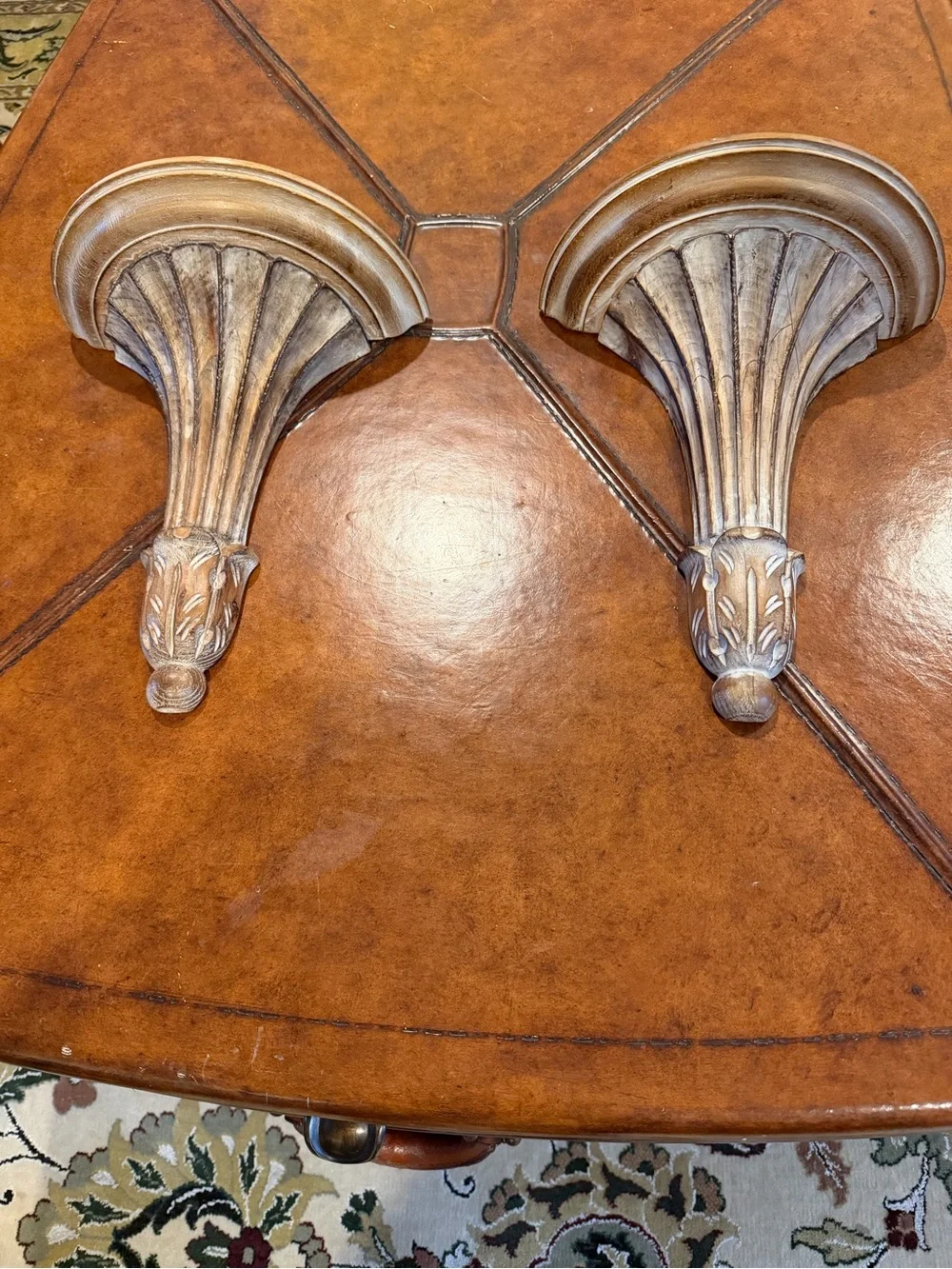 Decorative Wall Corbel Pair in Distressed Beige/ Taupe and Antique White Italy